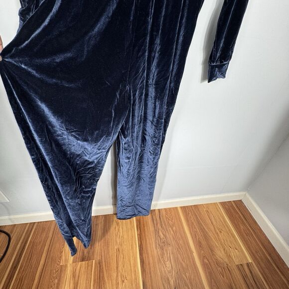 Fabletics Sz M Velour Wide-leg Jumpsuit Womens Navy Blue Zip Front Cozy NWT - Picture 7 of 12